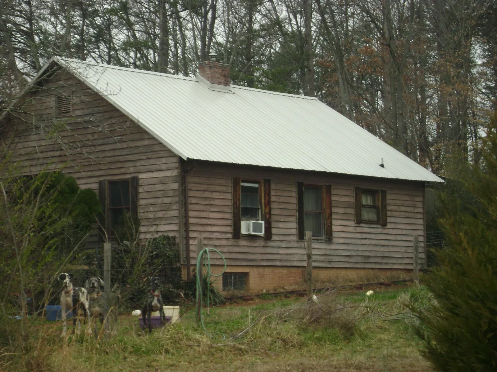 White metal roof on an old wood sided farmhouse, from a Metal Roof Installation job in Ridgeville